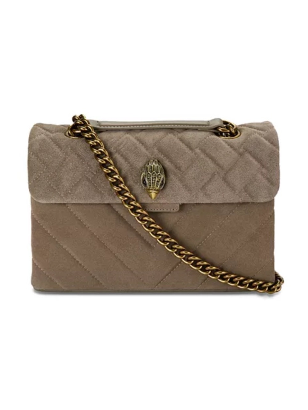 Kurt Geiger Kensington Taupe Quilted Suede Shoulder Bag with Gold Chain